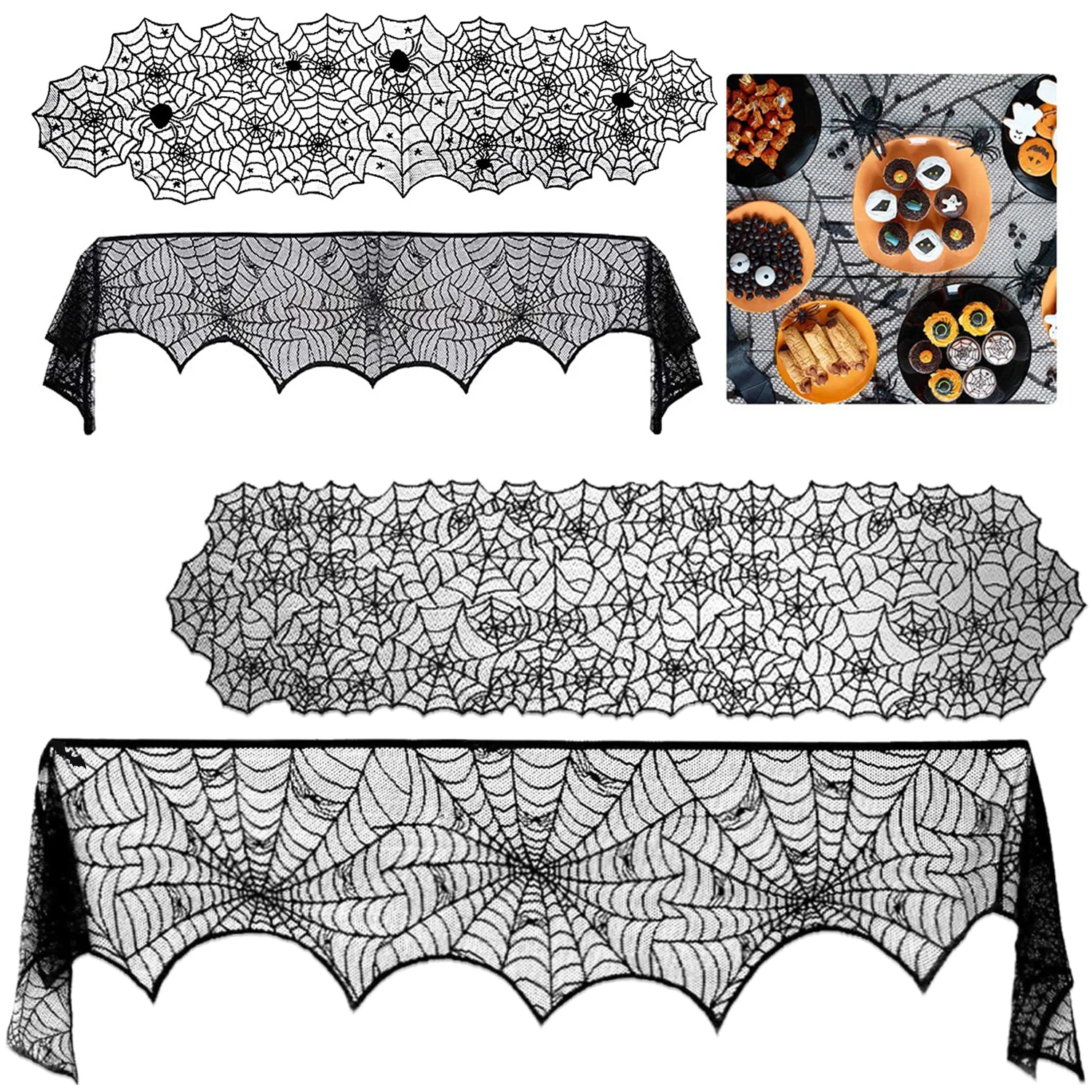 Halloween Black Lace Tablecloth Spider Cobweb Cover LuoluoHouse Elegant Horror Masquerade Party Scary Movie Night Table Decor