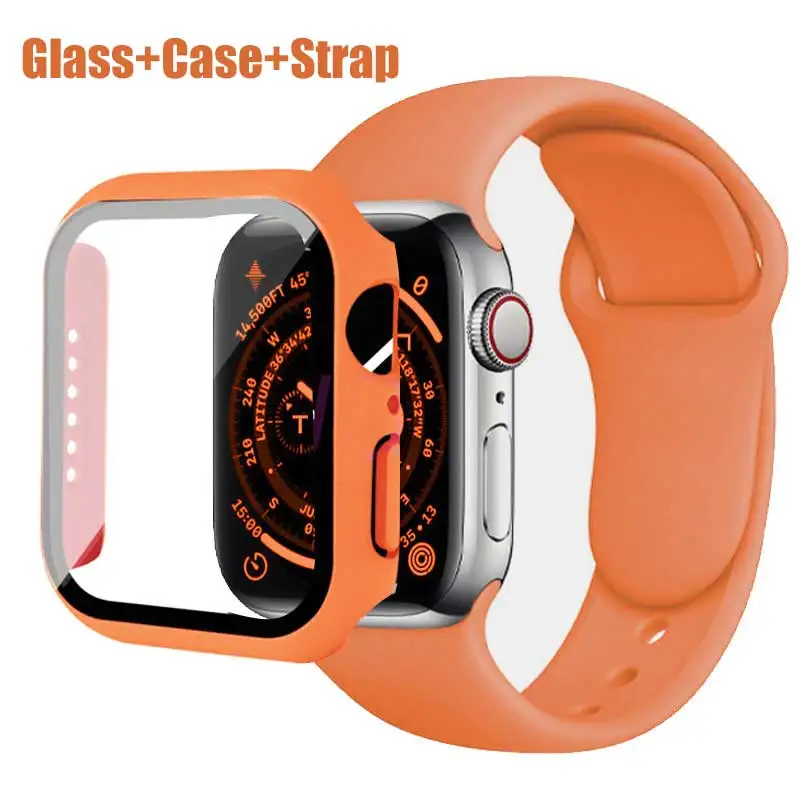 Glass+Case+Strap for Apple Watch Band 42mm 44mm 41mm 40mm 38mm 45mm 49mm Screen Protectors for Apple IWatch Series 8 7 6 SE 5 4