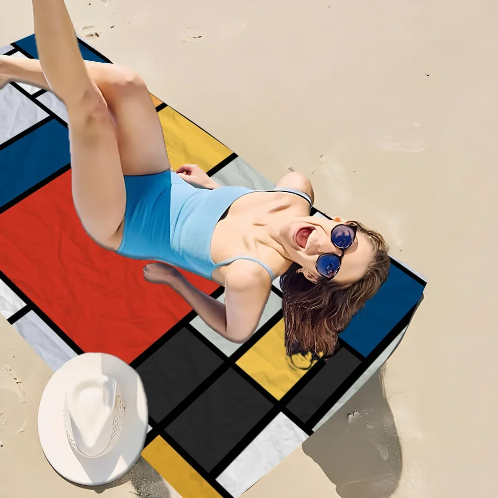 Piet Mondrian Color Bath Towel Microfiber Soft Water Absorbing Breathable For Girl Kids Decorative Cartoon Beach Towel