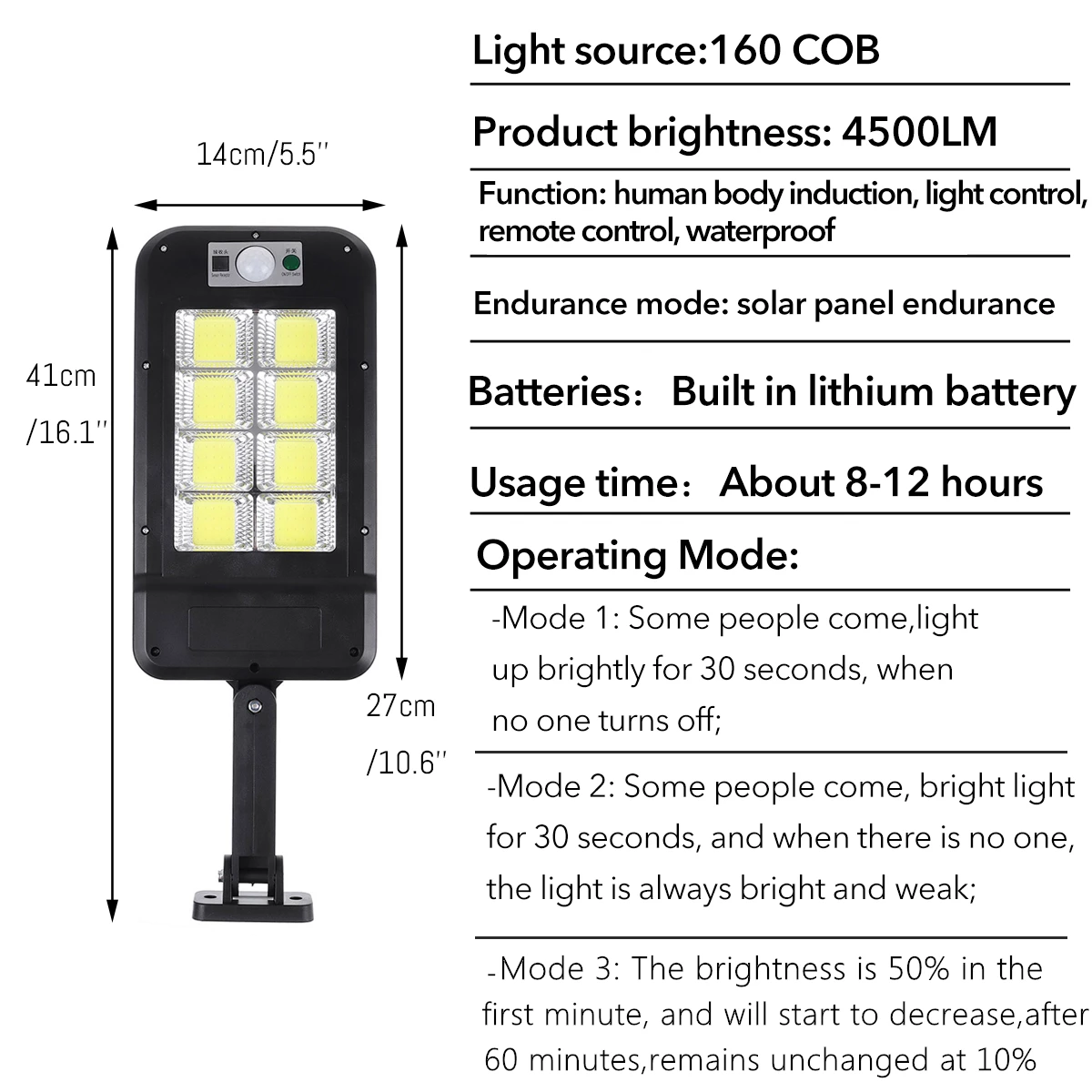 1200W Solar Street Lamp Outdoor Street Lights 160COB LED Waterproof Solar Light PIR Motion Sensor Remote Control Garden Lamp