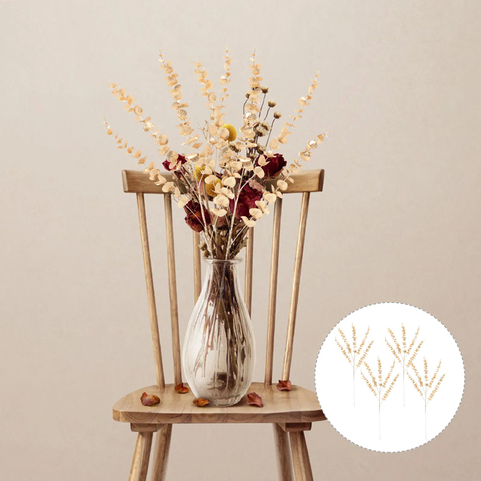 

4 Pcs Fake Plant Golden Eucalyptus Leaves Artificial Stems Christmas Decorations