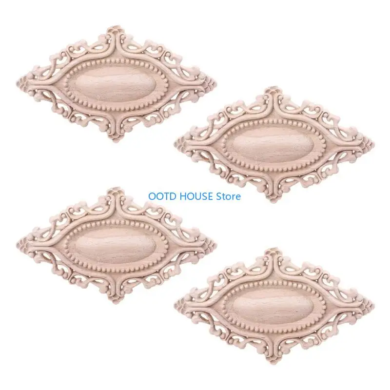 103a 4pcs الخشب المنحوت على عكس النقل البيضاوي زهرة الأثاث الأثاث الأثاث ديكور. #5