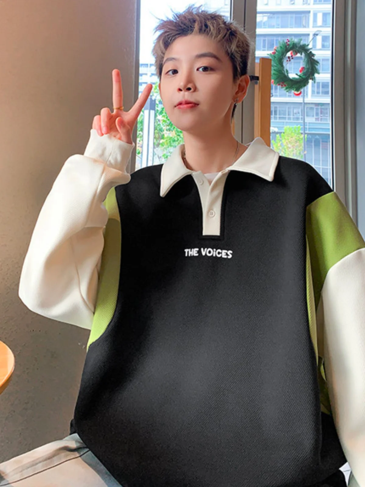 

Мужская толстовка оверсайз с воротником, модная, брендовая, в стиле колор-блок, американского стиля, повседневная верхняя одежда для молодежи, весна-осень