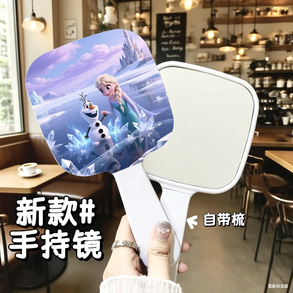 

Disney Elsa Princess Handle Mirror Fashion Portable Makeup Mirror Kawaii Cartoon Anime Mirror Comb Lntegrated Makeup Mirro Gifts