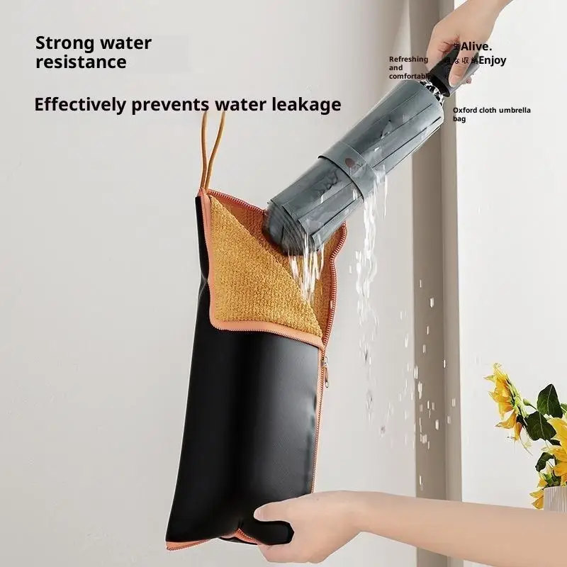 Microfiber Umbrella Strong Water Absorption Storage Bag Folding Umbrella Carrier With Zipper And Hanging Loop, Hand Washable