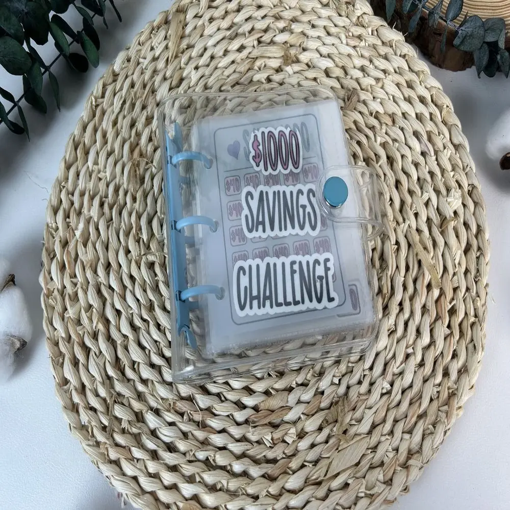 Mini classeur projecteur transparent, carnet de notes étanche, défi d'épargne d'argent, fermeture à bouton, PVC, 1000 $