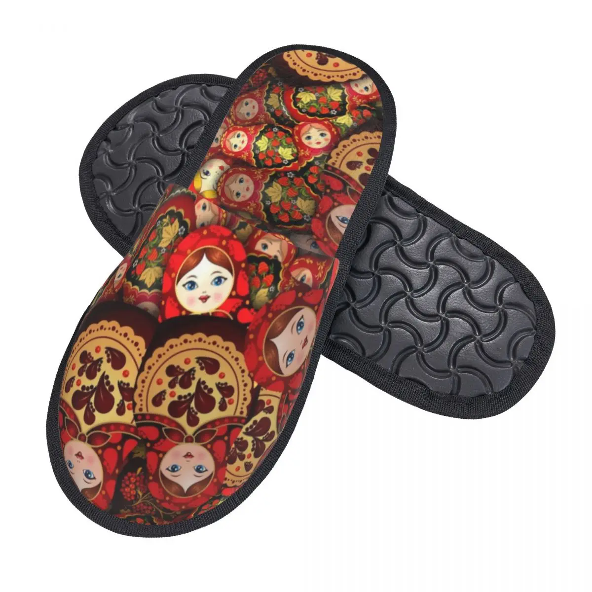 Custom Russia Matryoshka Doll Comfort Scuff With Memory Foam Slippers Women Russian Folk Art Babushka Bedroom House Shoes