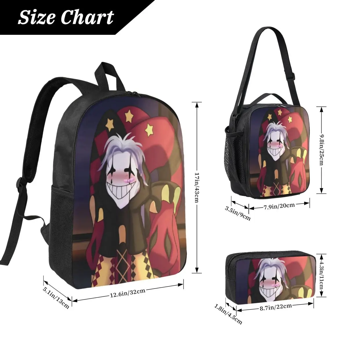 Pierrots The Freak Circus Backpack Lunch Box Pen Bags for Boys Girls Backpacks School bag Bookbag Set