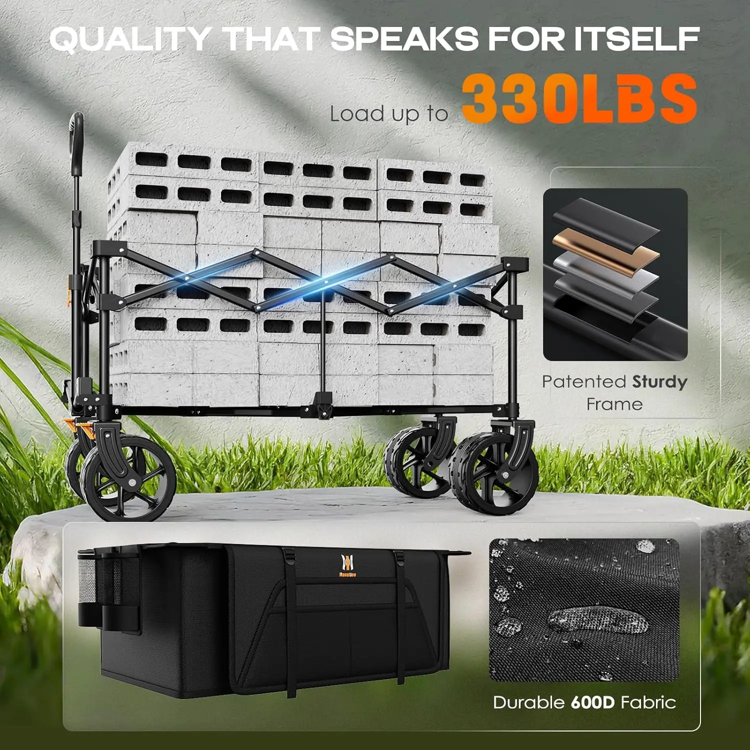 عربة عربة قابلة للطي مع عجلات صامتة لجميع التضاريس، عربة أدوات قابلة للطي شديدة التحمل لرياضات حديقة التخييم على الشاطئ