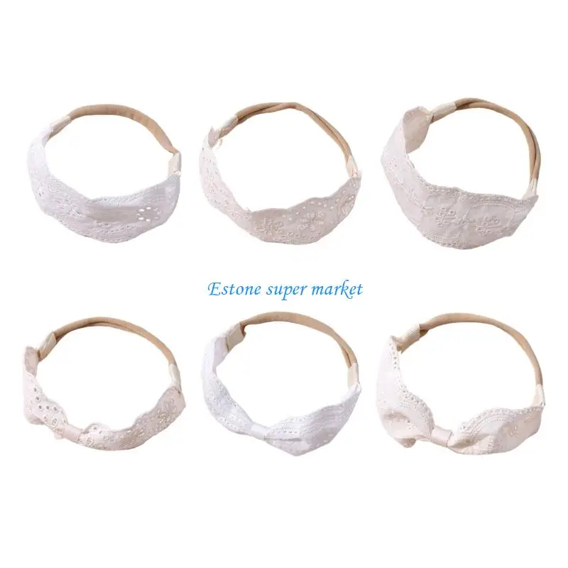 

090B Stretchy White Lace Infant Headwear Feature Handmade Embroidery Headgear Props