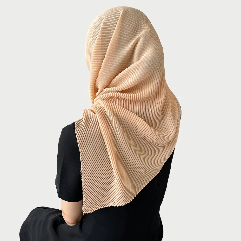 Syal Rambut Sifon Bungkus Lembut Turban Ikat Rambut Bandana Warna Polos Ramping Syal Sutra Berlipat Belah Ketupat Elegan Anak Perempuan