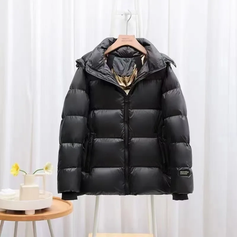 Black and gold loose coat high quality white duck down wash-free down jacket for men and women couples short thickened