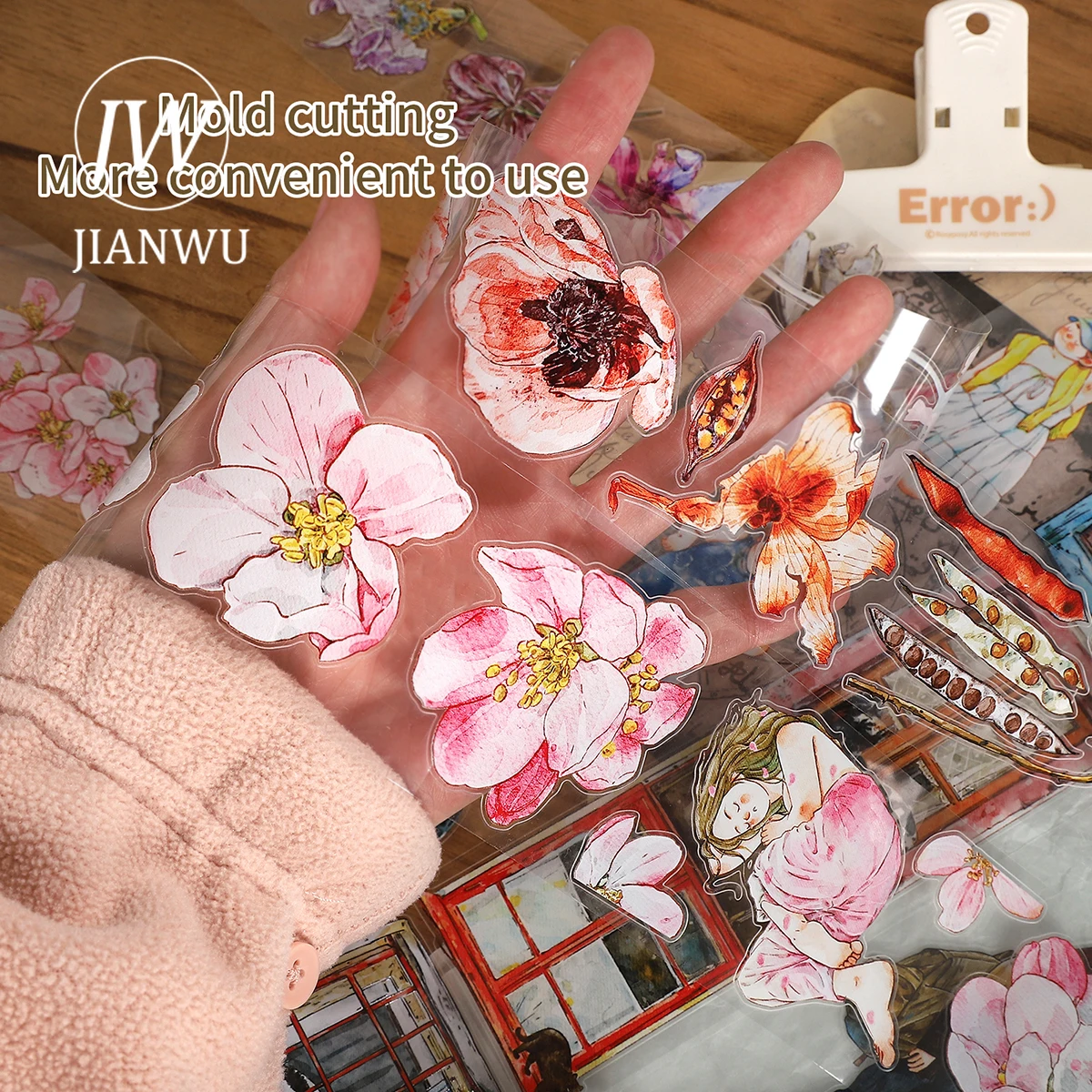 JIANWU 500cm/600cm Kawaii Girl Character Flower Landscaping Material Collage PET Tape Creative DIY Journal Stationery