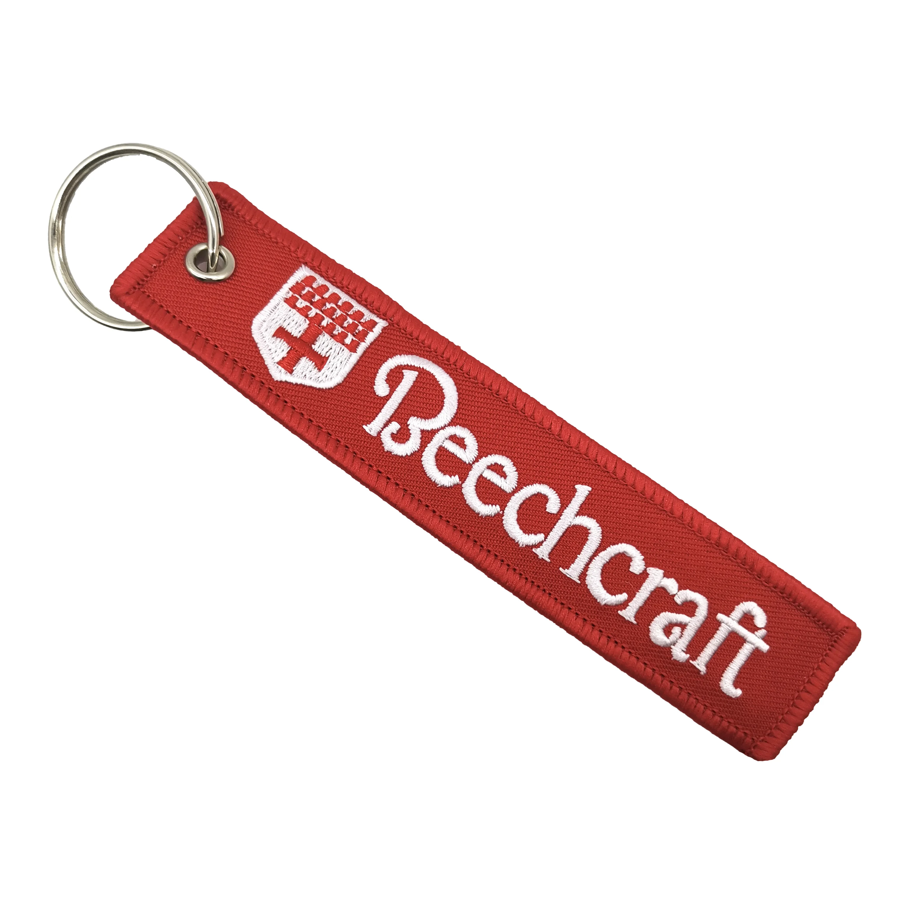 1 PC Red Beechcraft Double Sided Embroidery Keychain Metal Ring Keychain Fashion Trinket Novelty Keyrings for Aviators