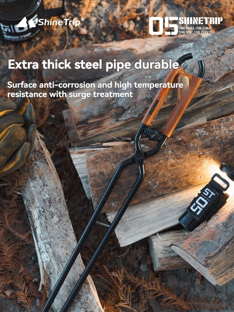 

Outdoor extended clamp fire tongs, large with leather cover, carbon steel thickened, corrosion-resistant, fire-resistant, and he