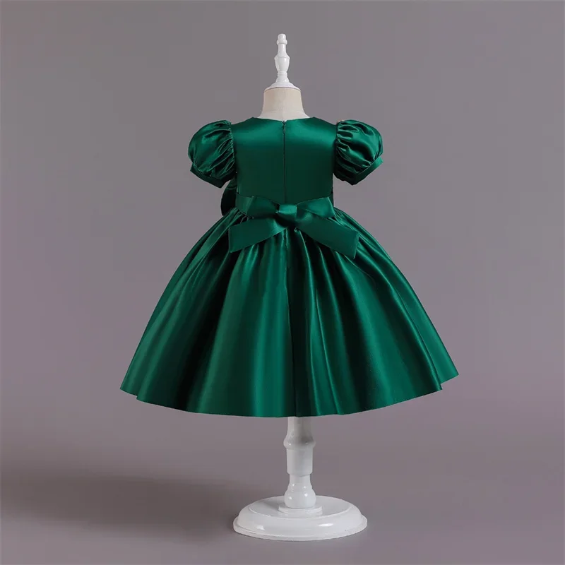 Robes à manches bouffantes pour filles, vêtements de princesse en tulle, nœud papillon en satin, vêtements de mariage formels pour enfants, fête d'anniversaire, vêtements éducatifs pour enfants