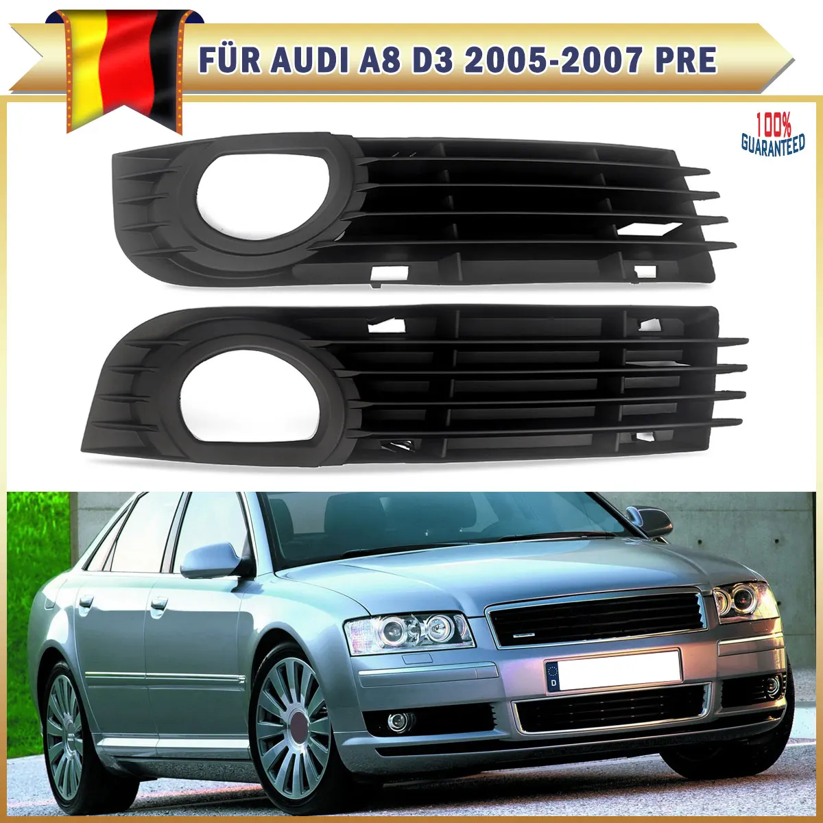 

Черные накладки на противотуманные фары для Audi A8 D3 2005-2007, передние левая и правая, пара, решетки противотуманных фар, аксессуары для автомобиля