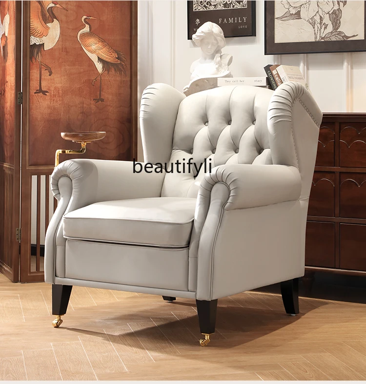 American retro leather art sofa chair living room leather hotel club casual single hand guard cigar tiger chair