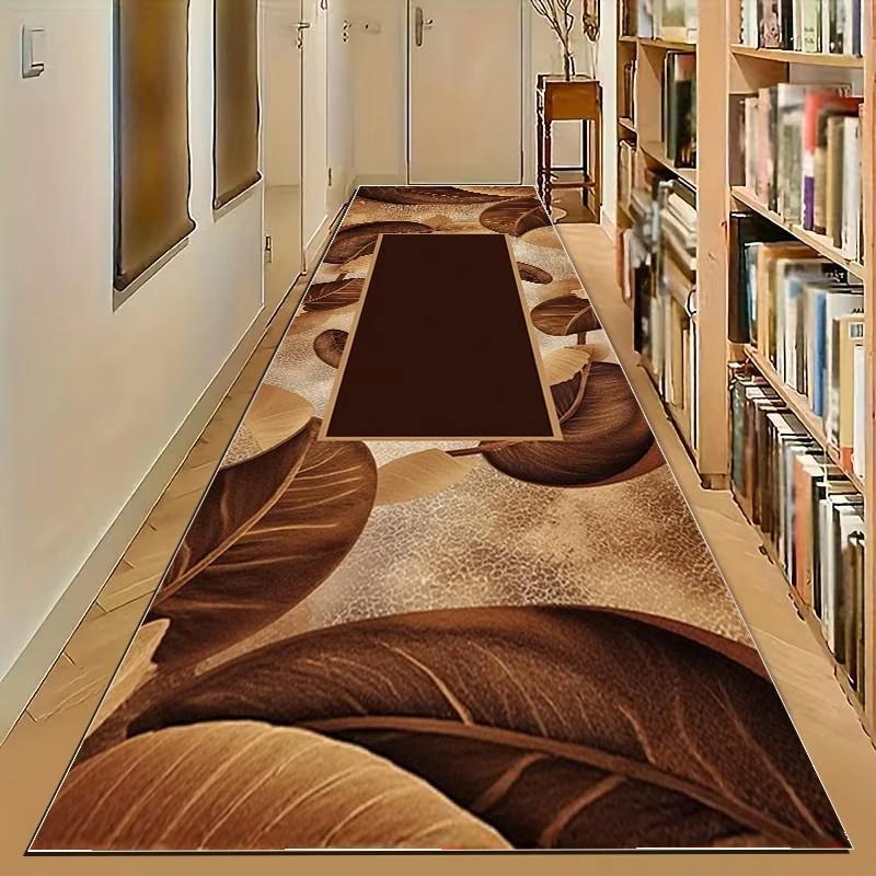 

VIKAMA Brown Leaf Print Runner Rug Non Slip Soft Hallway Carpet for Kitchen Bathroom Entryway Nature Home Decor Mat