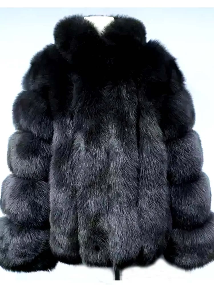 ZADORIN-Chaqueta de piel sintética para mujer, abrigo grueso y cálido de lujo con cuello levantado, a rayas, a la moda, para invierno