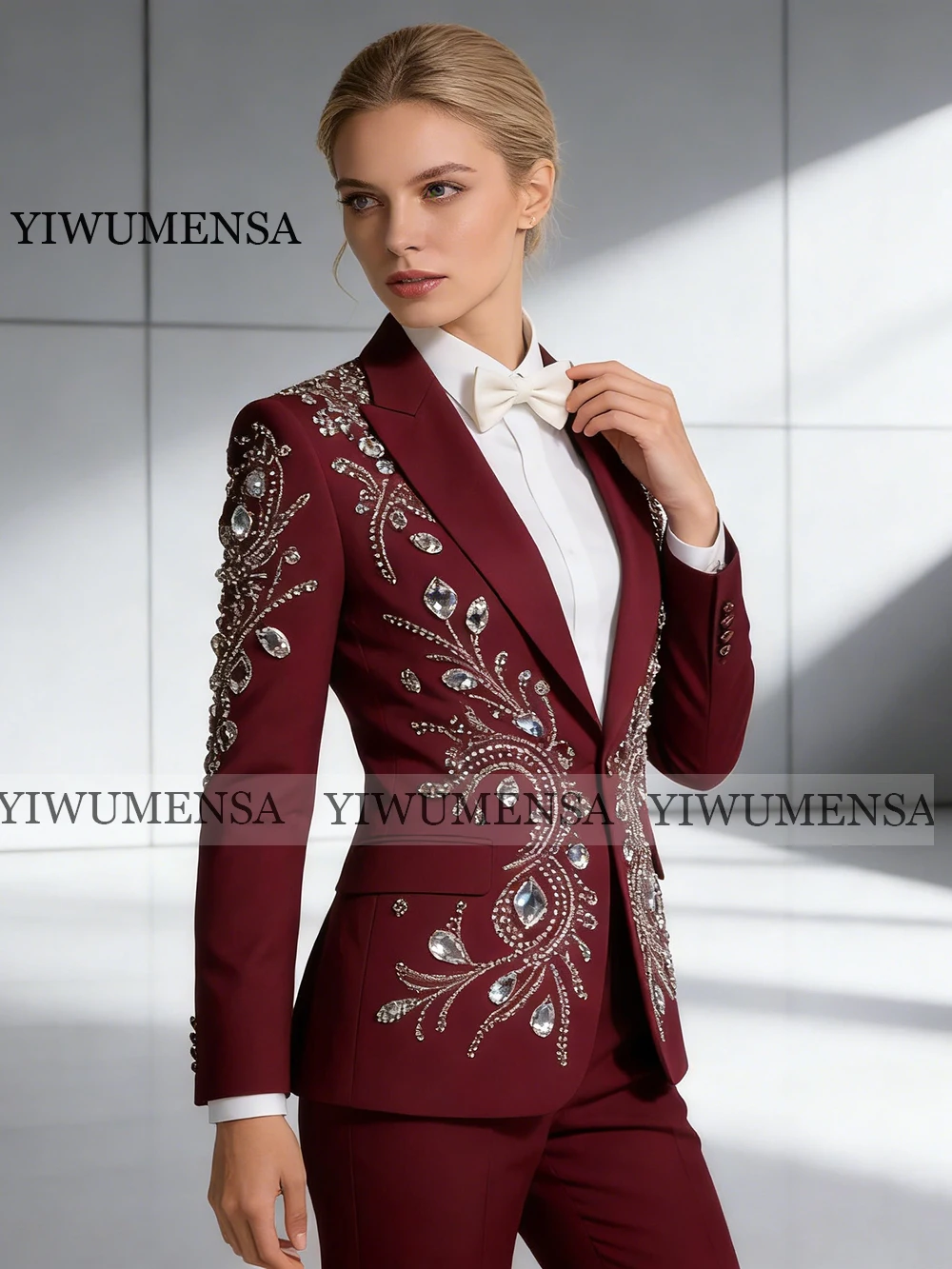 

Роскошный женский костюм с бисером и камнями, однобортный блейзер, индивидуальный пошив, 2 предмета, платье для матери невесты