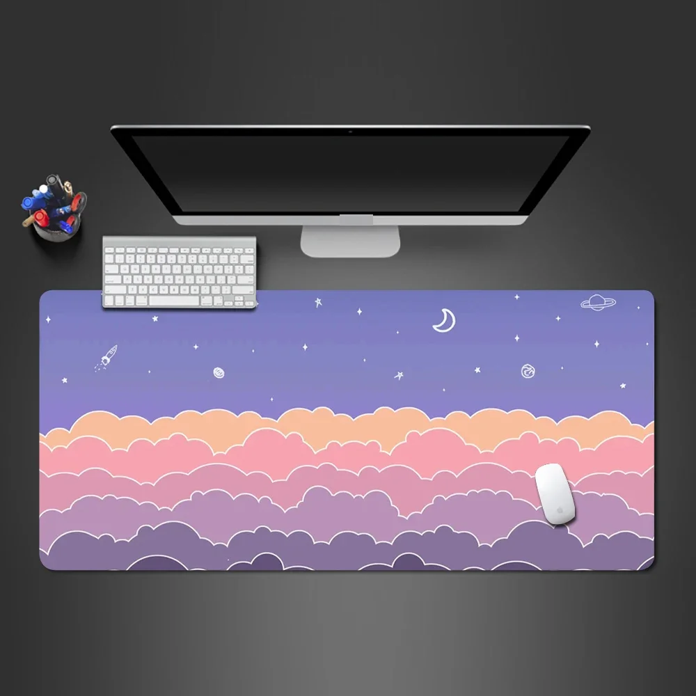 Kawaii Desk Mat Purple Cute Mousepad Aesthetic Violet Lavender Cloud Sky Moon Kawai XXL Large Gaming Desk Mat Office Mouse Pad