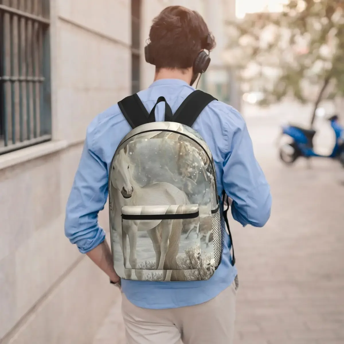 White Unicorn In The Snow Design Backpack Boys Girls BookBag Kids School Bag Laptop Shoulder Bags for Men Women