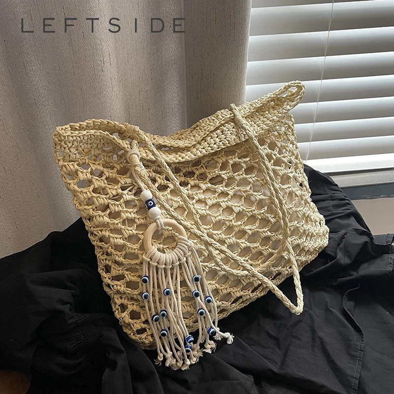

LEFTSIDE High-capacity Woven Straw Square Bags for Women 2025 ​New Eco-friendly Shoulder Bag Females Beach Bags Summer Handbags