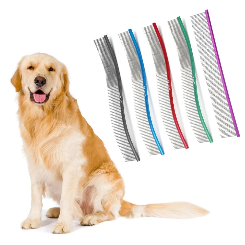 (Purple is straight)Dog Grooming Comb Cat Comb Easy Use Curved Comb LooseFur Removal Comb for Puppy