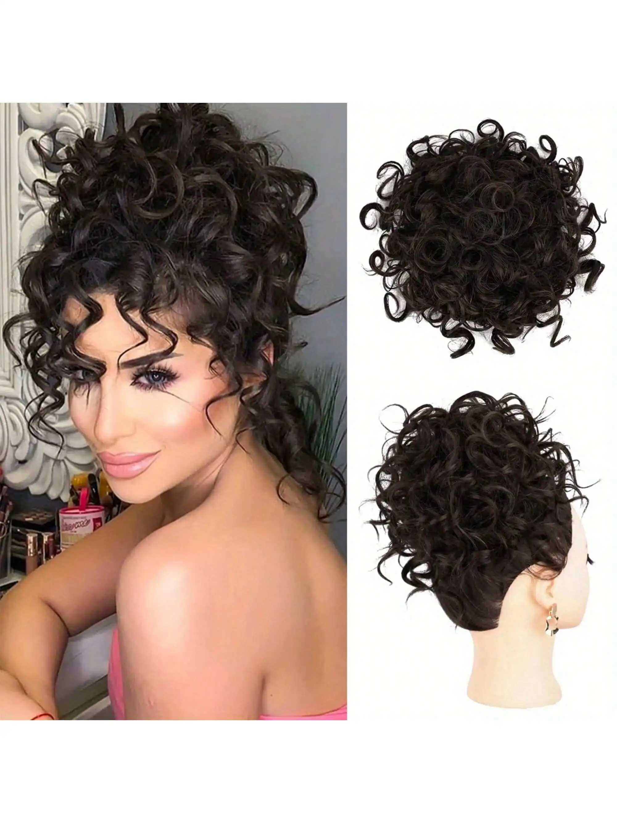 New Large Messy Hair Bun Synthetic Hair Kinky Ponytail Hair Extension For Women And Girls Synthetic Clip-in Bun With Drawstring