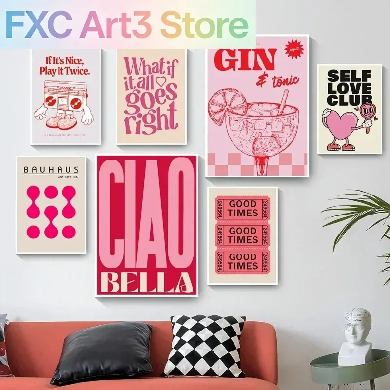 1 Stück rahmenloser Vintage-Poster mit rosa Cartoon-Print auf Leinwand, Wandkunst-Poster, Heimdekoration, Leinwanddruck, Gemälde für Wohnzimmer, Schlafzimmer
