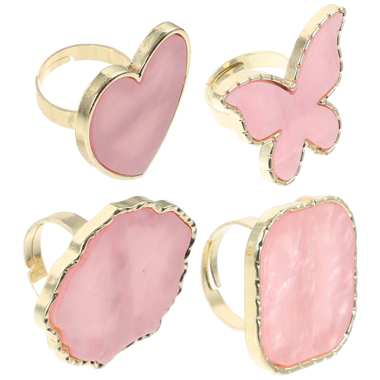 

4 Pcs Imitation Shell Ring Nail Palette Pink Heart Butterfly Oval Shape Portable Mixing Manicure Tools