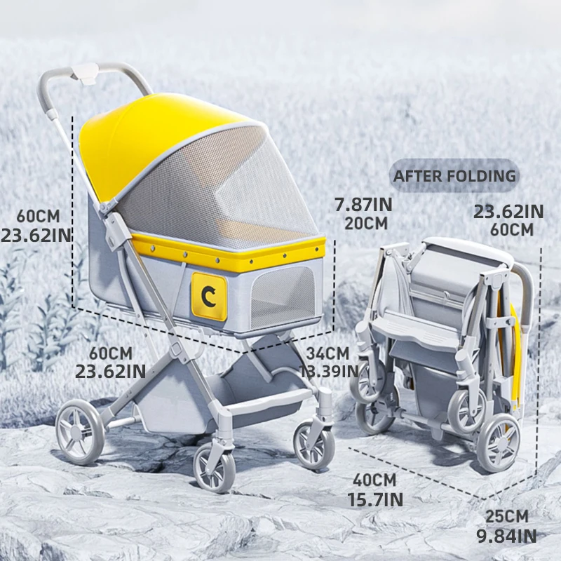 Poussette pour animaux de compagnie 3 en 1, système de voyage multifonctionnel pour animaux de compagnie, cadre pliable en aluminium à 4 roues et doublure amovible