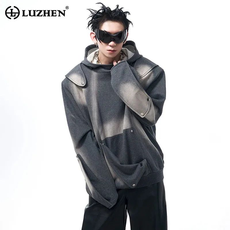 LUZHEN Tie Dye Padded Shoulder Hooded Sweatshirt Autumn American High Street Trendy Personalized Men's Jackets Coats LZ6978