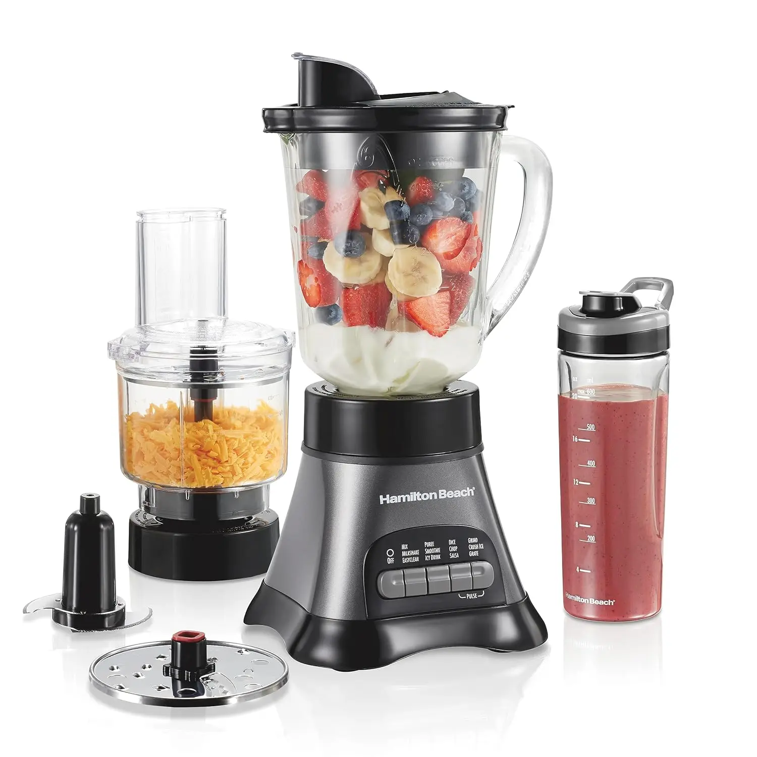 3-Cup Electric Food Chopper Attachment, 40 oz Glass Jar, Travel Cup, 700W Peak Power - Blender & Food Processor Combo for Shakes