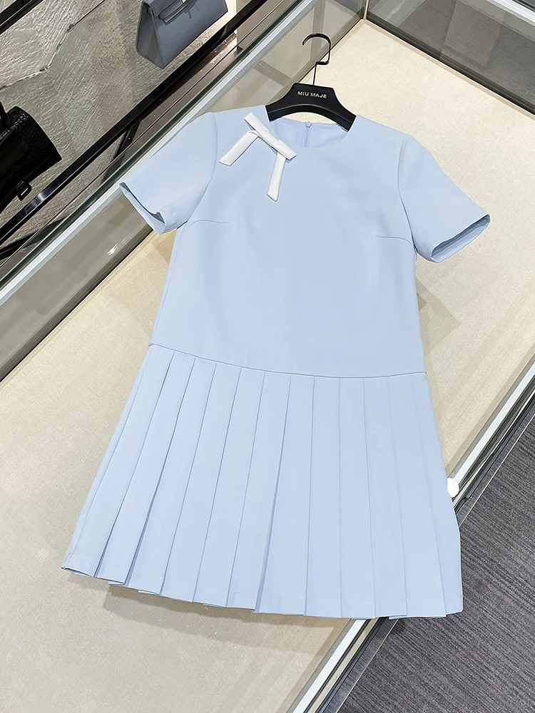 South Oil – jupe trapèze plissée pour femmes, haut de gamme, petit Fraance, t-shirt avec nœud dimensionnel, été