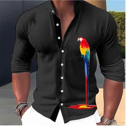 Fashion New Men's Shirt Parrot 3D Printing Stand Collar Long Sleeve Shirt Street Casual Tops Clothes Designer Casual 5 Colors