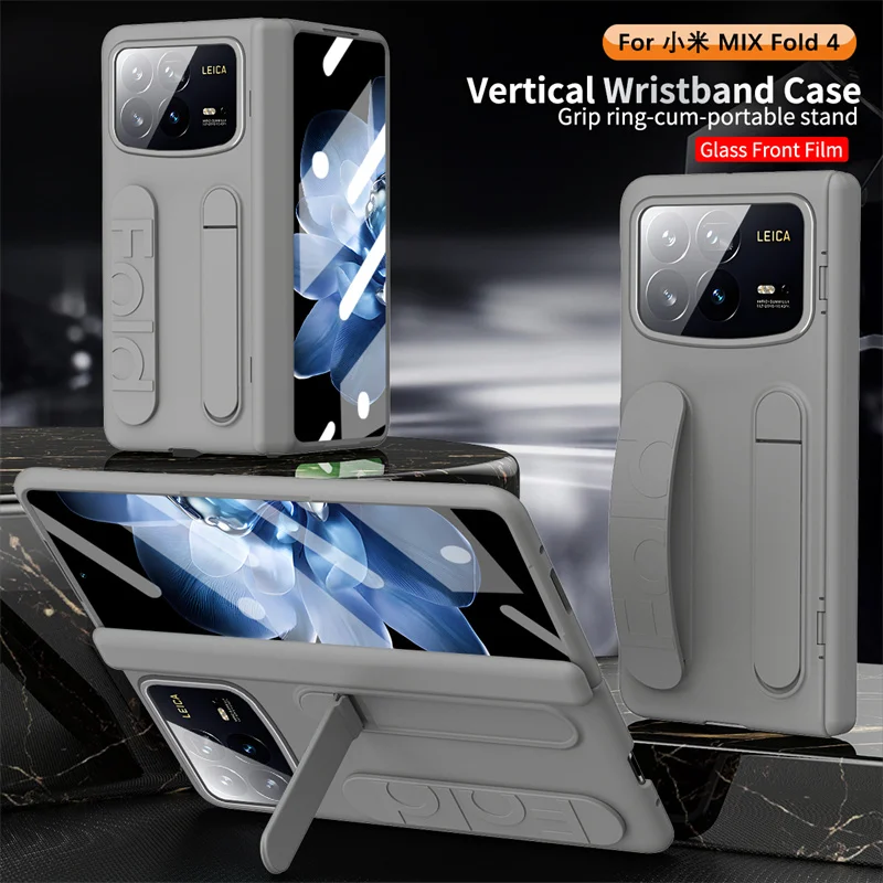 

For Xiaomi Mix Fold4 Fold3 With Hinge Phone Case Wristband Wrist Strap Stand Screen Protection Film Shockproof Protecion Cover