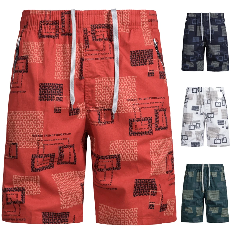 Summer Beach Shorts Multiple Pockets Large Size Sports Casual Shorts Half Pants White Green Print Shorts Man Streetwear