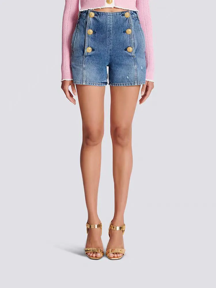 

spring and summer do old washed double row metal button elements cotton Women's denim shorts women 2024 skinny shorts for women