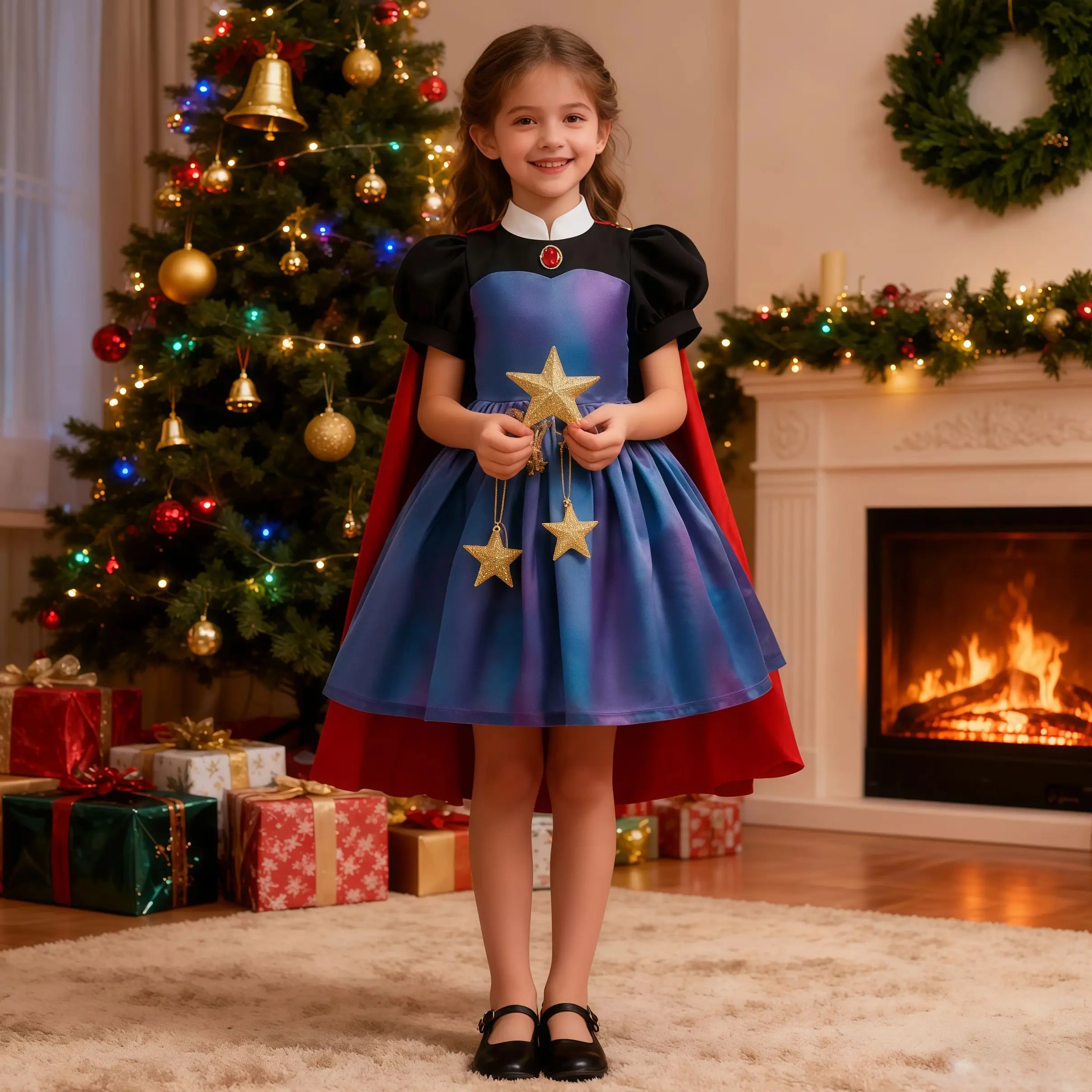 Girl Evil Queen Cosplay Costume Children Dress With Cloak For Kids Snow White Halloween Carnival Christmas Party Disguise Outfit
