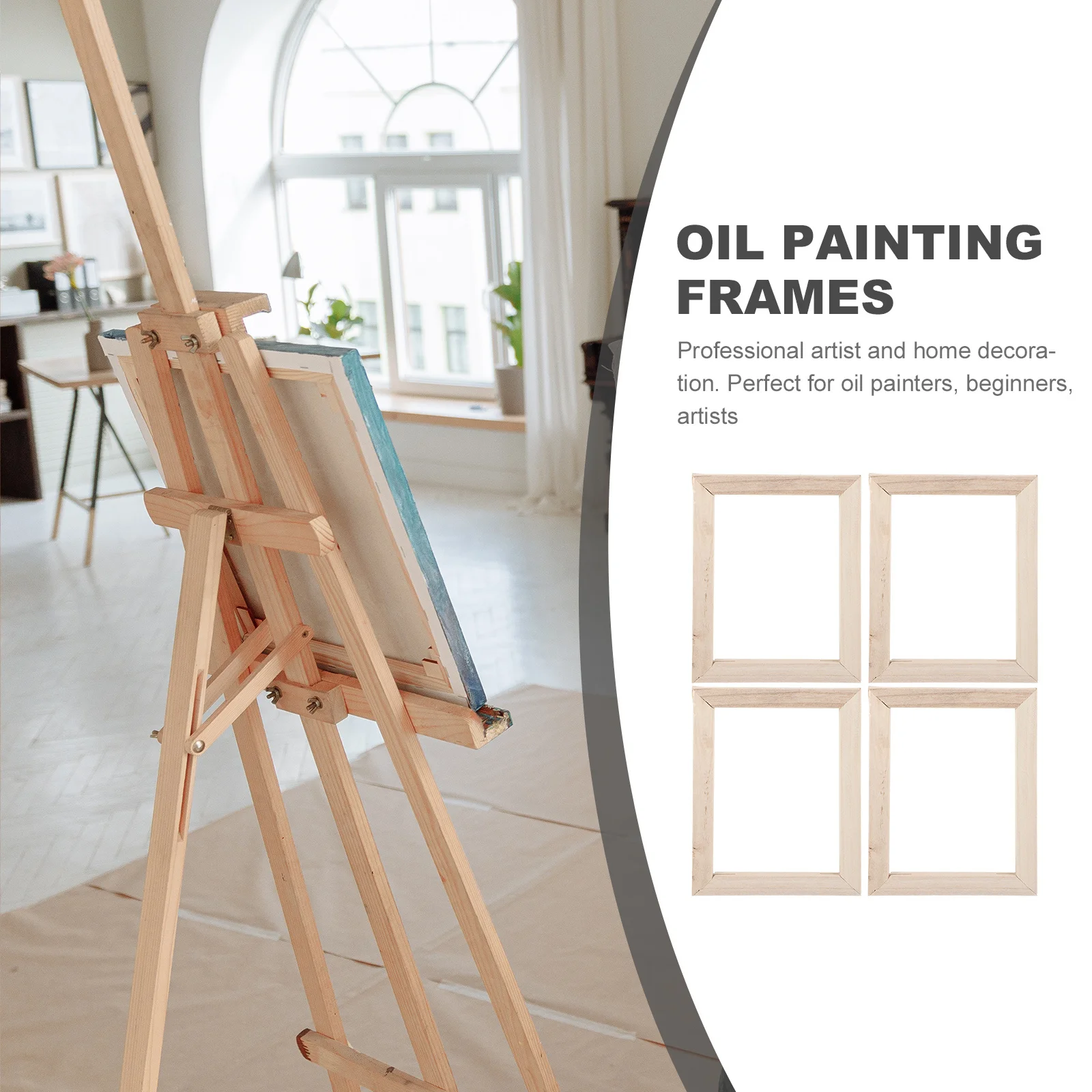 

4Pcs Wooden Painting Frames for Oil Canvas Square Shape Blank Frame DIY Art Project Lightweight Stretchable Painting Tool Kit