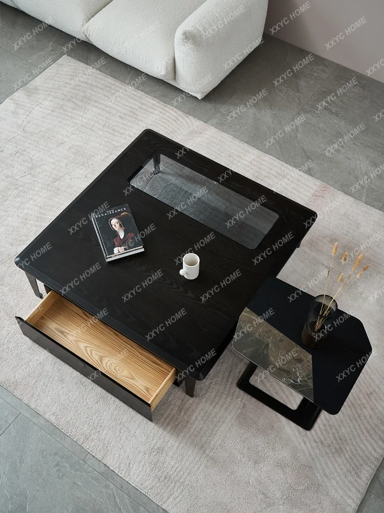 Black Smoked Wood Square Tea Table