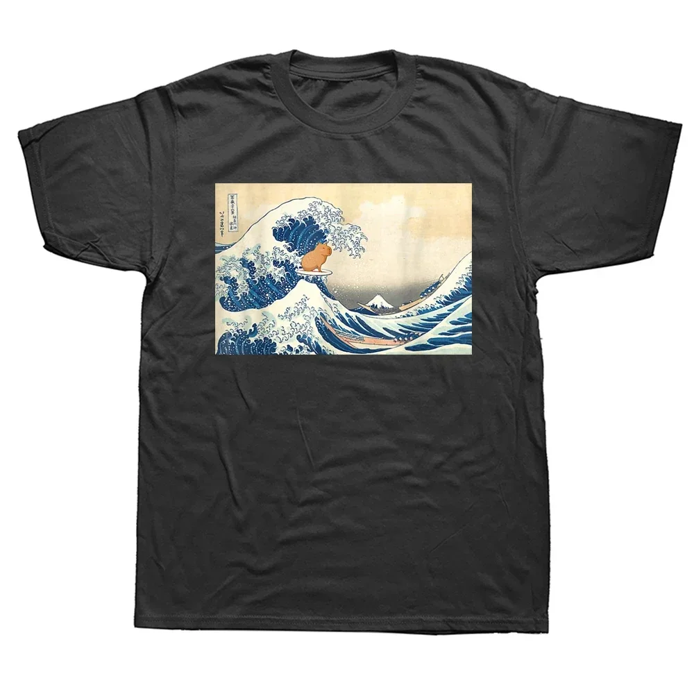 Funny Wave Capybara Surfing T Shirts Summer Boyfriend Graphic Cotton Streetwear Short Sleeve Birthday Gifts T-shirt Men