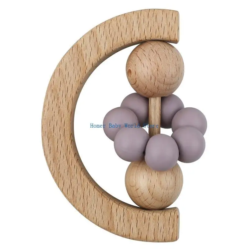 

B2QD интерактивный деревянный прорезыватель детский колокольчик игрушка для кроватки погремушка игрушка для прорезывания зубов 3