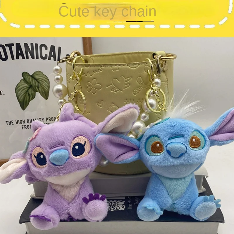 12cm Disney Plush Keychain Toys Fantasy Angel and Stitch Pendant Bag Accessories Keychain Bag Car Pendant Valentine's Day Gifts