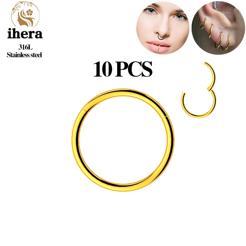 10PCS Silver Color Stainless Steel Small Nose Rings Septum Piercing Clicker Gold Color Round Earrings Hoop Ear Cartilage Jewelry