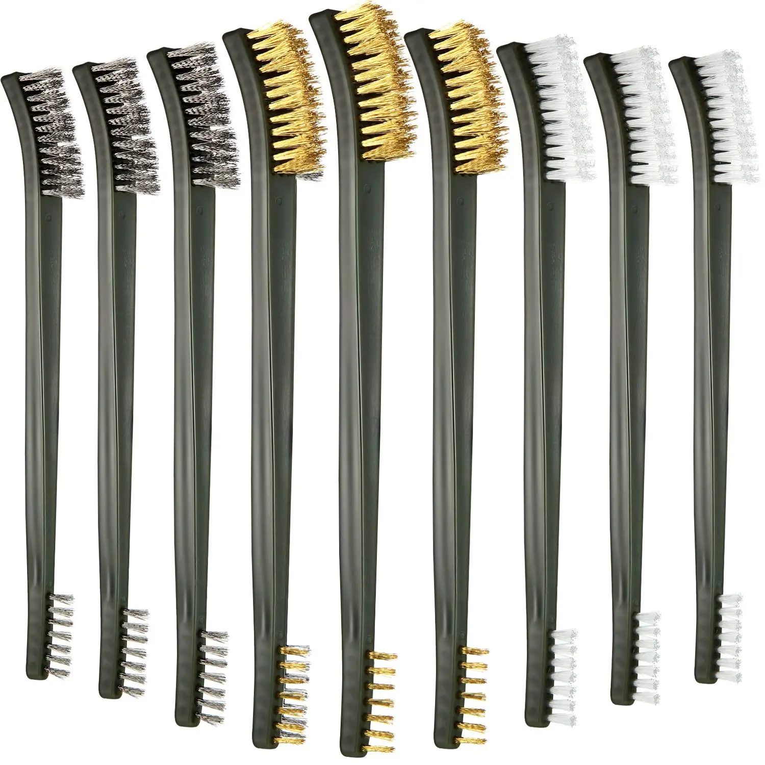 

9 Pcs Mini Wire Brush Set - Stainless Steel, Brass & Nylon for Rust Removal, Welding Slag, Automotive Parts Cleaning