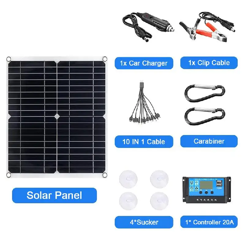 

100A Solar Charge Controller Dual 5V USB Outputs Solar Panel Controller Combo 200W Solar Panel Kit For Boat Car Outdoor Camping