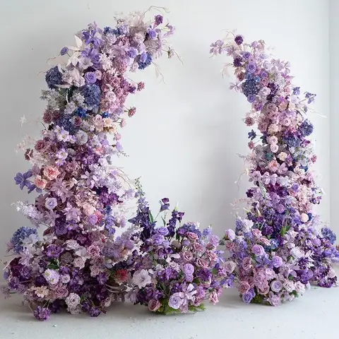 Purple Rose Hydrangea Flower Row Runner Wedding Backdrop Event Stage ox Horn Arch Decor prop Arrangement Road Lead Floor Flowers